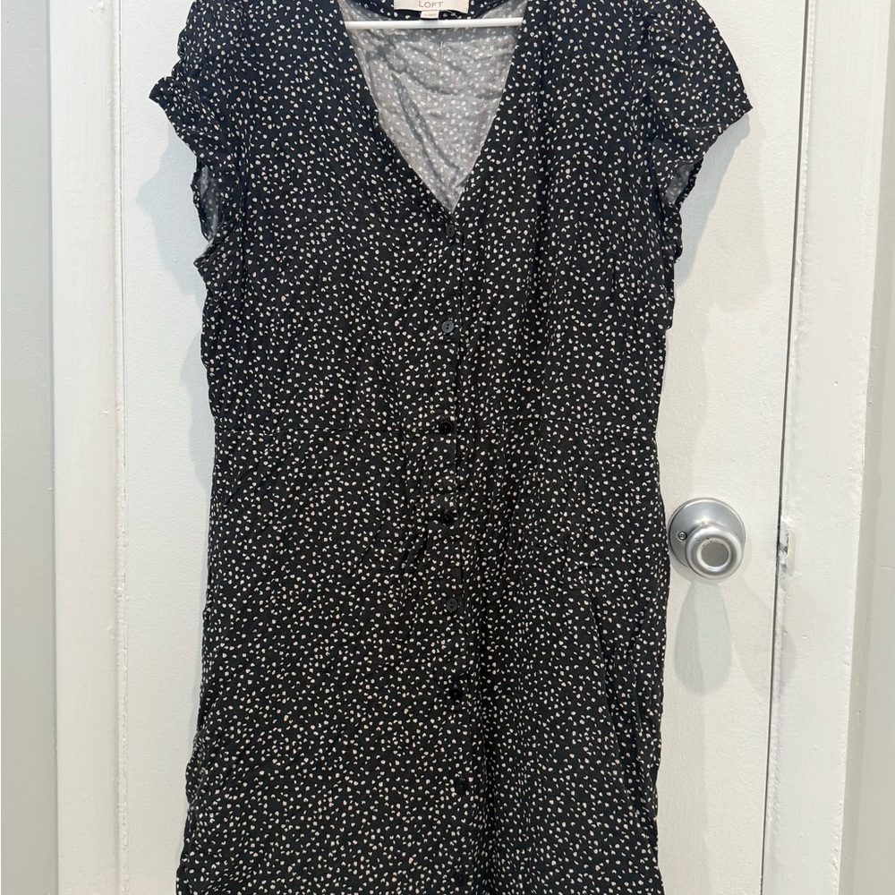Black and White Button Front Polka Dot Dress